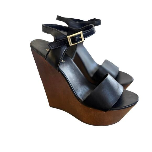 y2k vtg. mega high faux wood chunky bamboo wedge sandals size 5.5-6 like new - Picture 2 of 8